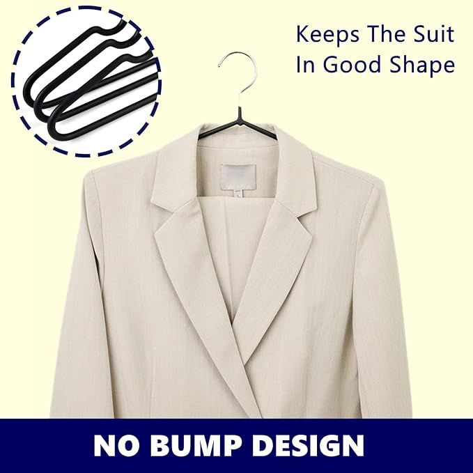 Amber Home 20 Pack 16" Non-Slip Rubber Coated Metal Suit Coat Hangers, Heavy Duty Clothes Hanger with Chrome and Black Friction, Metal Shirt Jacket Hanger with Round Notches for Dress