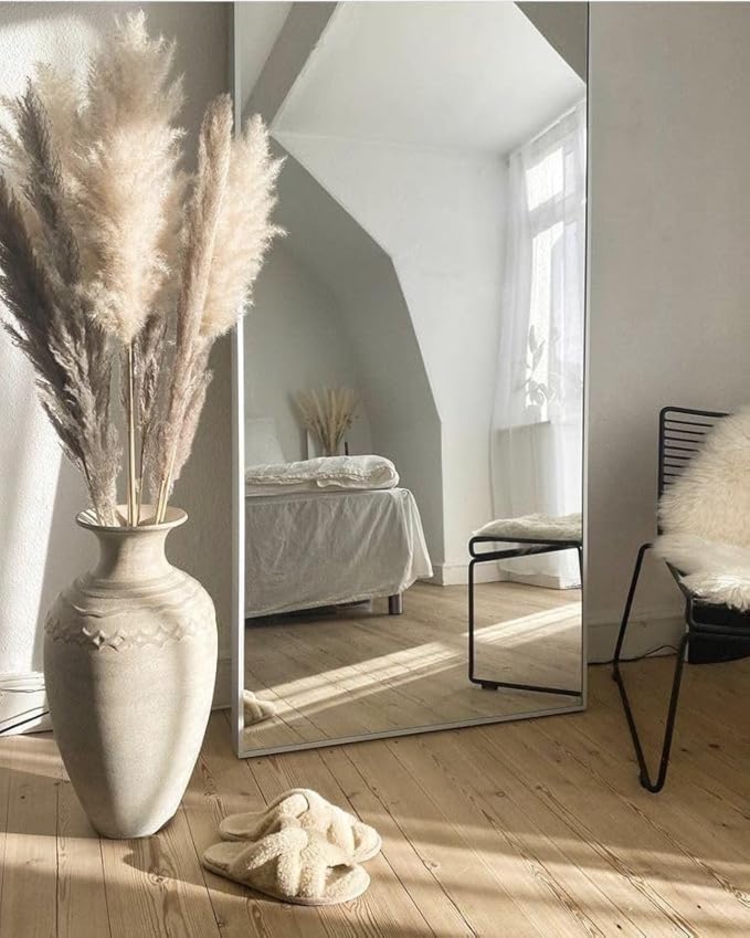 OGCAU Full Length Mirror - 65"x22" Arched-Top, Hanging or Leaning, Standing, Wall Mounted with Aluminum Frame for Bedroom (White)