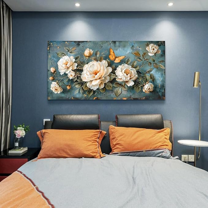 hyidecorart Living Room Canvas Wall Art White Flowers Artwork Pictures Wall Decor For Bedroom Office Decorations Modern Family Wall Paintings Posters Ready To Hang Large Framed Aesthetic Home Decor