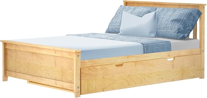 Max & Lily Full Bed, Wood Bed Frame with Headboard For Kids with Trundle, Slatted, Natural
