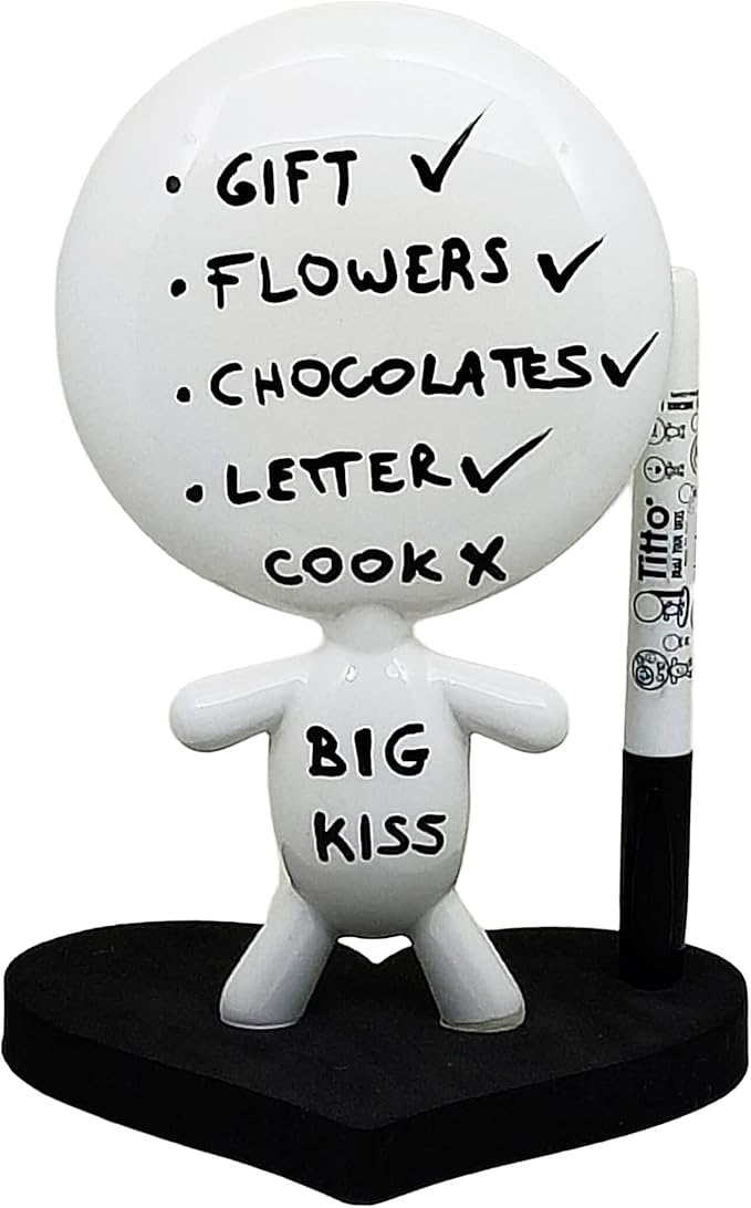 Dry Erase Board - TITTO in Love, Draw Your Ideas - Ceramic Doll - Black Office Design Desk - Coworkers Office Gift - Home Gift (Black)