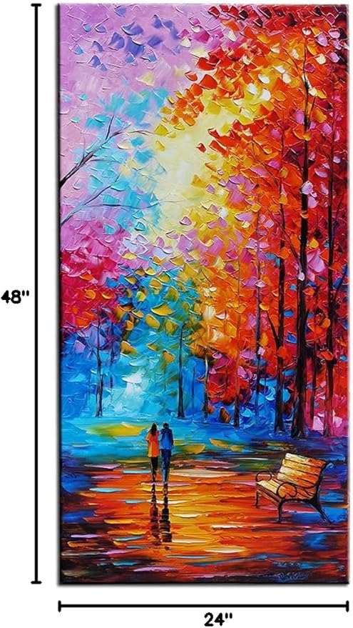 Tyed Art- Contemporary Art Oil Painting On Canvas Textured Tree Painting Palette Knife Abstract Landscape Wall Paintings Home Office Decorations Canvas Wall Art Painting 24x48inch