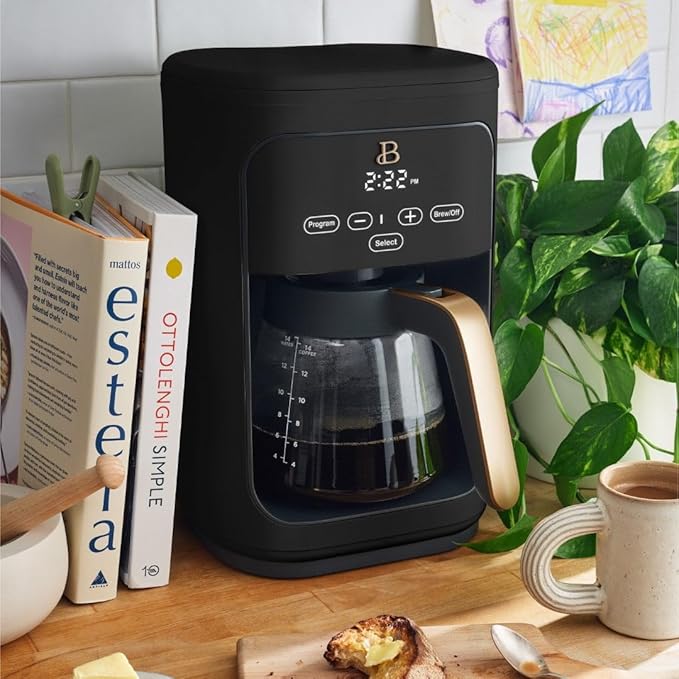 Beautiful Coffee Maker, 14-Cup, Touch Display, Programmable, 1200W, Stainless Steel, Keep Warm, 24h Timer dishwasher-safe (Black Sesame)
