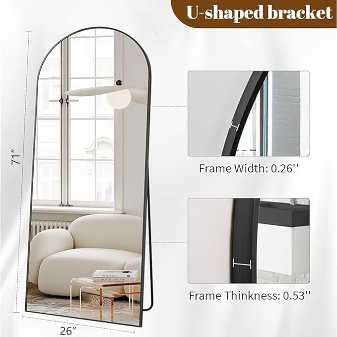 Koonmi Mirror Full Length 26x71 Inch, Arched Full Body Mirror, Free Standing Floor Mirror for Makeup and Dressing