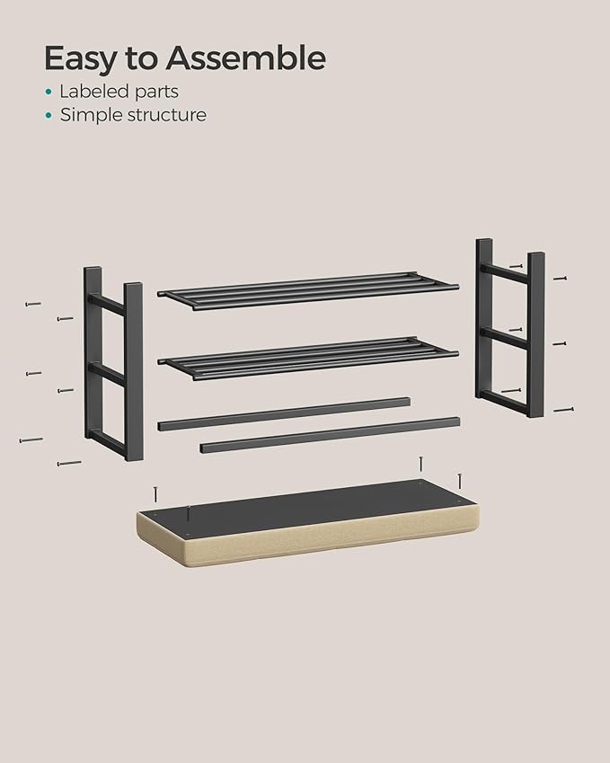 SONGMICS Shoe Bench, Storage Bench, Entryway Bench with Cushion, Shoe Shelf with Seat, Space-Saving, Modern Style, for Living Room, Bedroom, Hallway, Camel Brown and Ink Black ULBS057K01