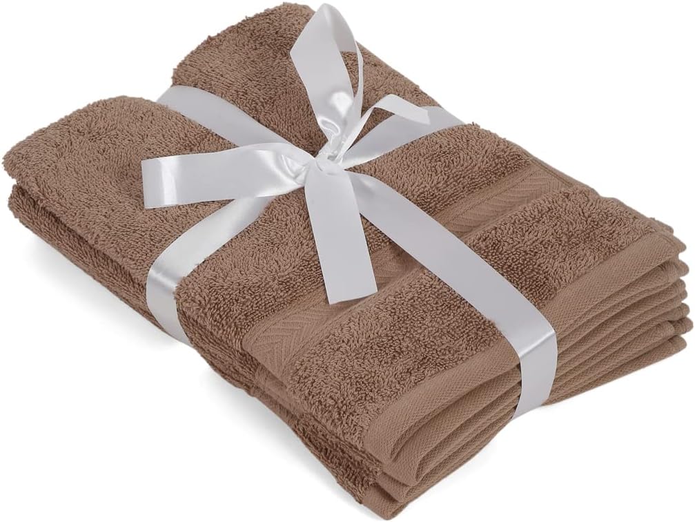 Casa Lino 4 Pack Hand Towels for Bathroom, 18"x28", 100% Cotton, Ultra Soft & Highly Absorbent, Premium Luxury Towels for Gym, Shower, Hotel, New Apartment Essentials, Brown