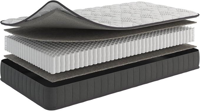 Ottomanson 9" Hybrid Twin Mattress - Rock Hard Feel - Made in USA - Individually Pocketed Coils & CertiPUR-US Foam - Fiberglass-Free - Bed in a Box