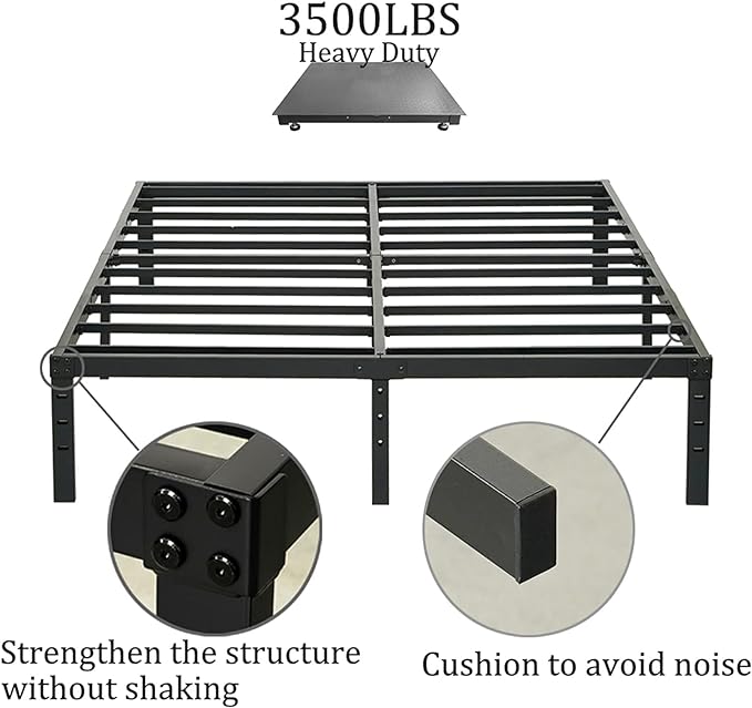 King Size Bed Frame, 3500lbs Heavy Duty Metal Frames with Steel Slats Support 14 Inch High Platform Bedframe with Storage, No Box Spring Needed, Sturdy and Durable Noise-Free, Black