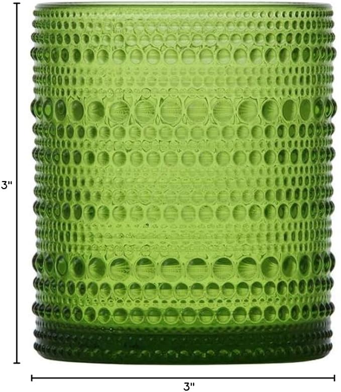 Fortessa Jupiter Beaded Hobnail Glass, 10 Ounce Double Old Fashioned (Set of 6), Fern Green