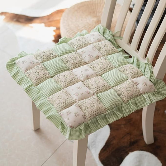 vctops Lace Patchwork Chair Pad Cushion with Ties, Elegant Ruffle Edge Decorative Cushions Farmhouse Floral Pattern Square Seat Cushion for Kitchen Dining Room Office (Type B,16"x16")