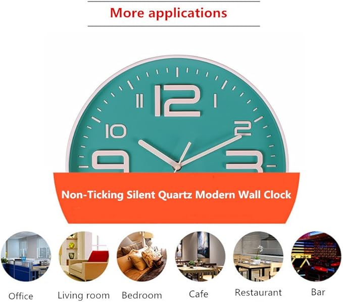 Zaoniy Non-Ticking Silent Quartz Wall Clock with Big 3D Number Modern Design Quiet Sweep Movement Indoor Decorative for Living Room Kitchen Wall Clocks Battery Operated 10-Inch (Bluegreen)