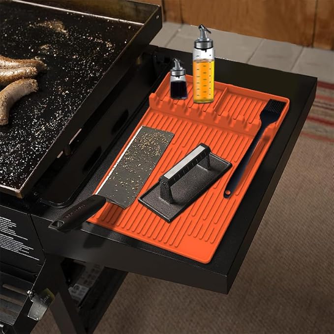 Silicone Grill Mat Compatible with Blackstone, Silicone Griddle Tools Mat with Drip Pad, Spatula Mat for Outdoor Grill Kitchen Counter