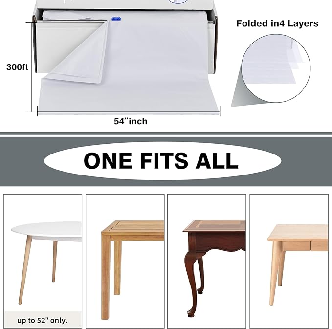 Craft And Party, 3X Thickness, 54 in x 300 feet Plastic Table Cover Roll for Party, 0.5Mil Banquet, Picnic, Kids Activities for Any Size and Shape Table (White, 54" x 300ft)