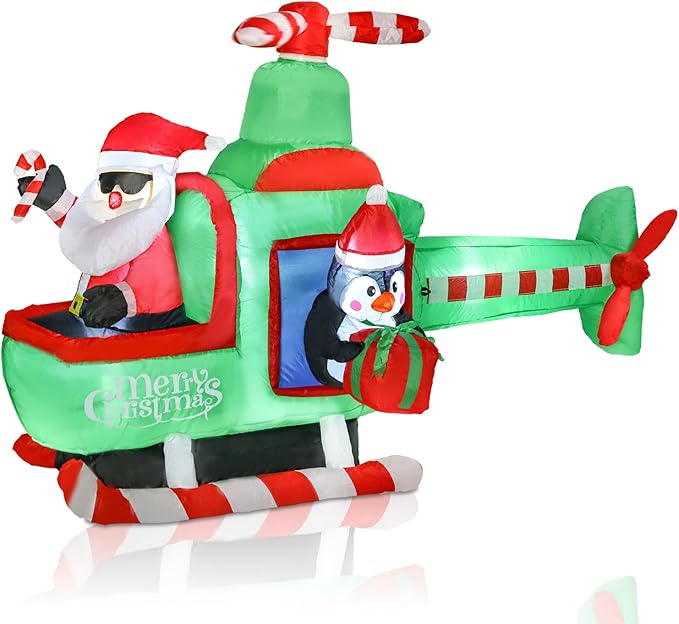 Bshine Christmas Inflatable Outdoor Decorations, 6.4FT Santa Claus Flying Airplane Sign, Blower Up with LED Lighted Holiday Christmas Yard Decorations for Outdoor Indoor Home Garden Lawn Decor