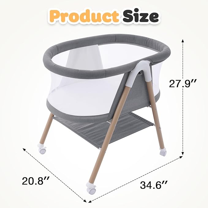 Baby bassinets,3 in1 Baby Crib, Sturdy, Portable & Easy to Assemble,Mosquito net and Portable Bag Included. (Gray)