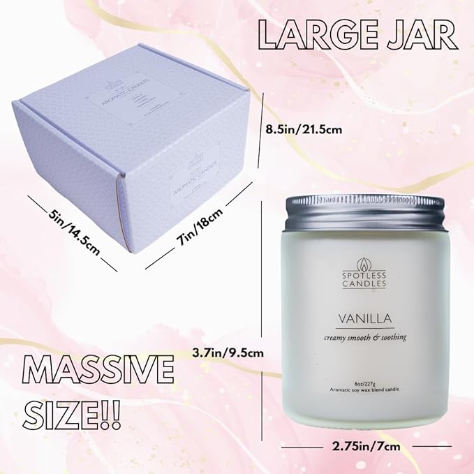 Candles for Women - 4 x 8oz Coloured Glass Jars 3" x4 Mixed Set of Classic Scents Pumpkin Spice, Coffee, Vanilla, Lavender 200 Hours Long Burn Time