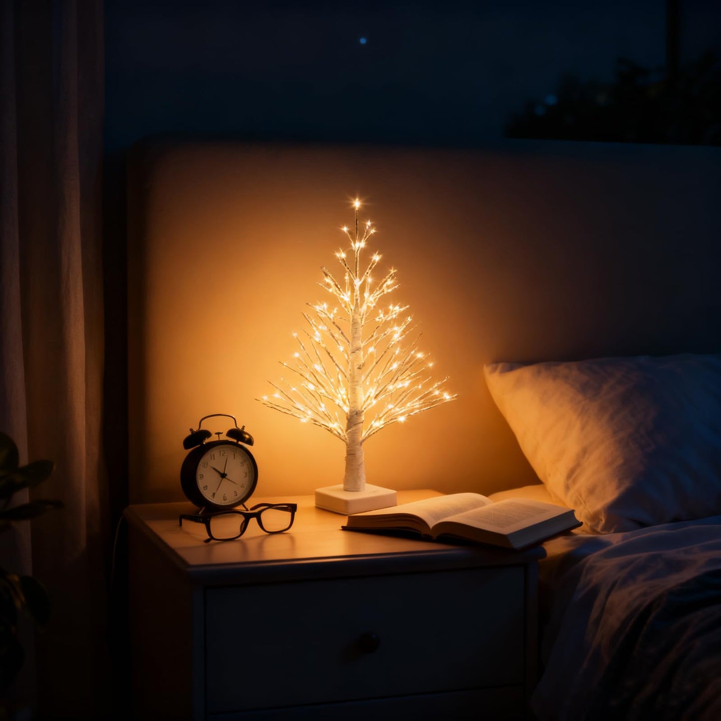 2FT Lighted Birch Tree with Warm LED Lights, Tabletop Christmas Tree, Mini Birch Tree with 218 LED Light, Battery & USB Powered Small Christmas Tree for Holiday Decoration