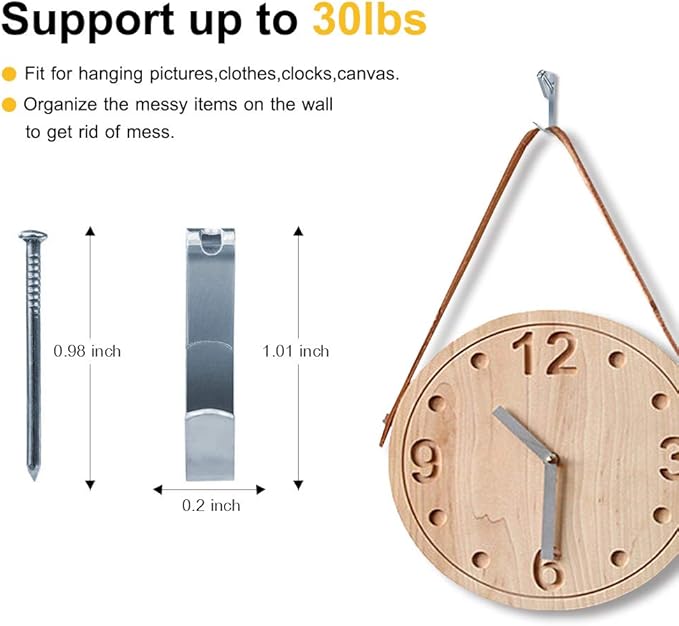 100pcs Picture Hangers,30lbs Picture Hanging Hooks with Nails, FUZANWJ Professional Picture Hanging Kit on Wood/Drywall (30lbs-100pcs)