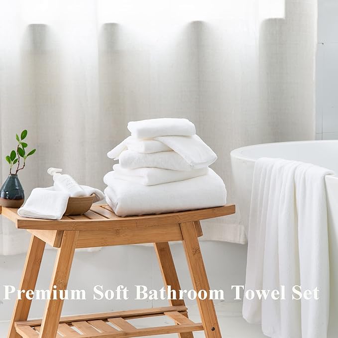 MINCHI 8 Piece Bath Towels Set, 600 GSM Absorbent Bathroom Towel for Home and Hotel Oversize Sheet Towel, 2 Large Bath Towels 35x70 inches, 2 Hand Towels,4 Wash Cloths, White