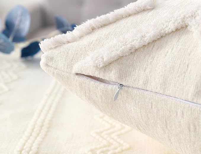 Diamond Pattern Long Pillow Covers 14 x 24,Plush Chenille Decorative Long Lumbar Pillow Case Pillow Covers Cushion Case for Sofa Couch Bed Livingroom Farmhouse,Modern Boho,Cream White