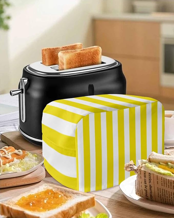 Toaster Cover 2 Slice Yellow Stripes Toaster Oven Cover with Pockets Vertical Striped Dustproof Bakeware Protector Small Kitchen Appliance Dust Covers and Fingerprint Protection for Women