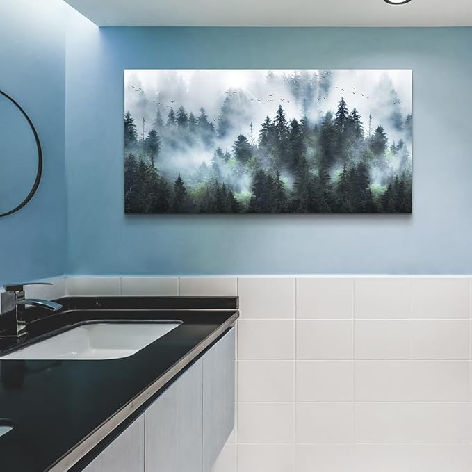 DZRWUBHS Canvas Wall Art For Living Room Large Size Wall Decor For Office Modern Wall Decorations For Bedroom Foggy Forest Trees Landscape Painting Wall Pictures Artwork Home Decoration 20"X40"