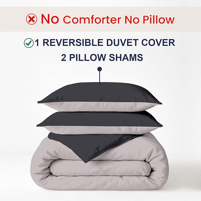 Kotton Culture 3 Pc Queen Size Duvet Cover Set- 100%Egyptian Cotton Sateen 600 Thread Count Ultra Soft Premium Durable Comforter Cover Zipper Closure & Corner Ties (Blended Grey, Queen/Full 90" X 90")