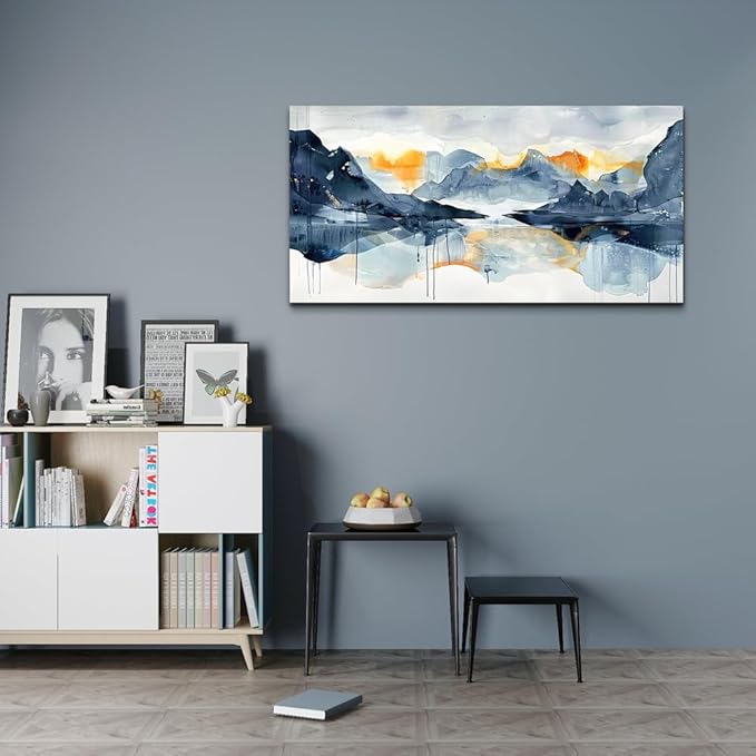 FUHAIHUA Canvas Wall Art For Living Room Framed Home Decorations For Bedroom Aesthetic Office Wall Decor Abstract Pictures Artwork Watercolor Ink Painting Contemporary 20x40 In