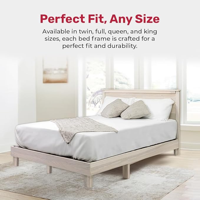 Solid Hardwood Platform Bed Frame, Headboard, & Slats, Quality Crafted in Pennsylvania, USA from Poplar by Mennonite Artisans, No Box Spring Needed, Easy Assembly