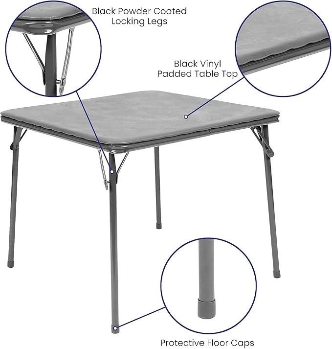 Flash Furniture Mindy Kids 5-Piece Folding Square Table and Chairs Set for Daycare and Classrooms, Children's Activity Table and Chairs Set, Gray