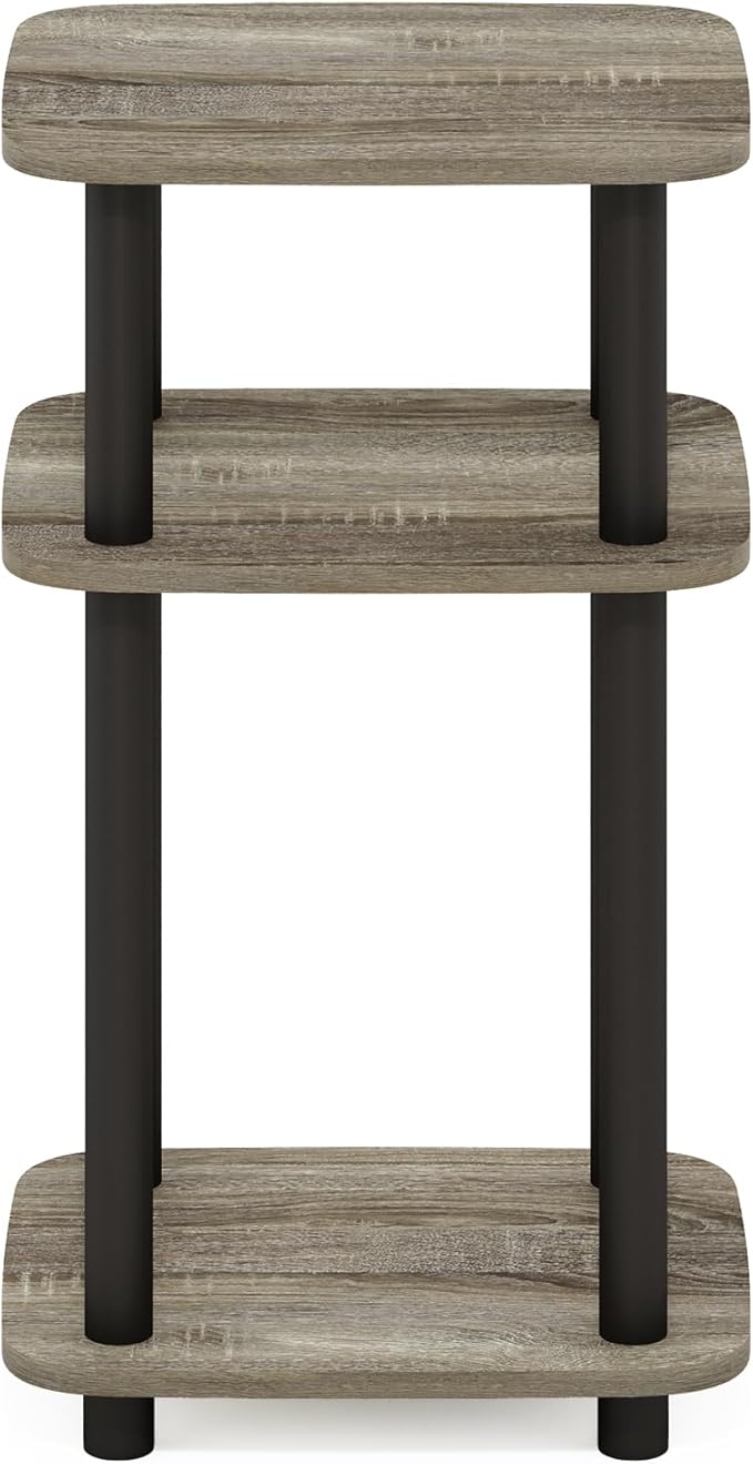 Furinno Just 3-Tier Turn-N-Tube Curve End Table, Side Table, 1-Pack, French Oak/Black
