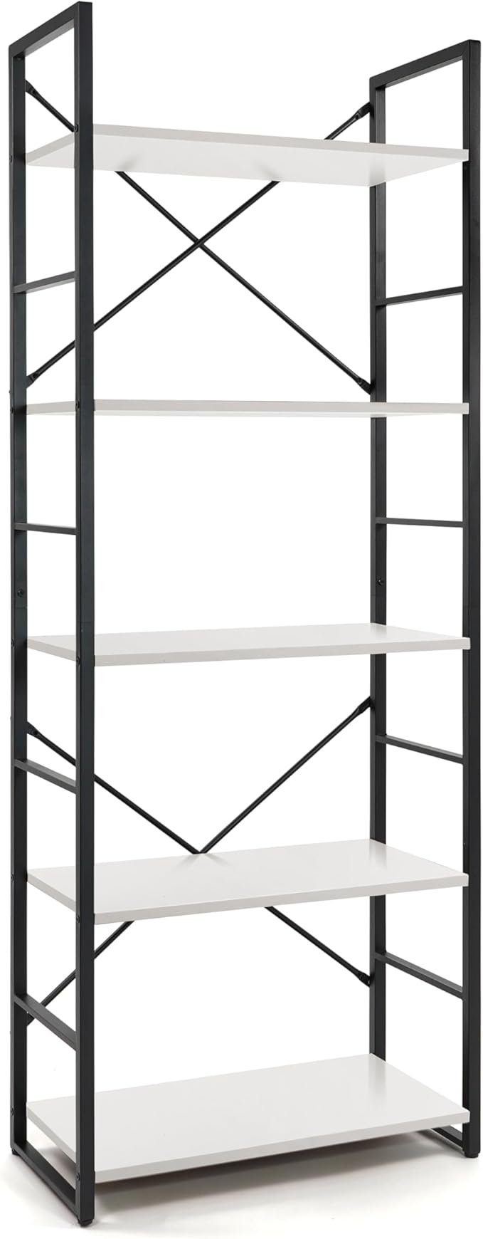 CAPHAUS 5 Tier Bookshelf, 24 Inch Width Free Standing Shelf, Bookcase Shelf Storage Organizer, Industrial Book Shelves for Home Office, Living Room, Kitchen, White Shelves & Metal Frame