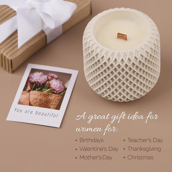 Scented Candles - Luxury Concrete Jar Candle for Home Scented, Soy Wax Candle - Relaxation Gift for Women, Premium Room Décor, Non-Toxic, Great Idea for Gifts (White Dune)