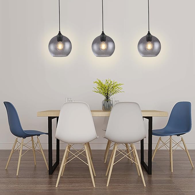 Gray Glass Pendant Lights Kitchen Island Lighting Globe Pendant Light Fixtures Modern Pendant Lighting for Kitchen Island Bedroom Living Dining Room Light Fixture-7.8in,2Pack