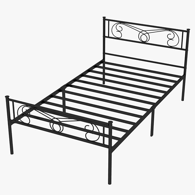 Metal Platform Bed Frame with Headboard & Footboard, Steel Slats Mattress Foundation No Box Spring Needed, 800Lbs Capacity, Noise-Free