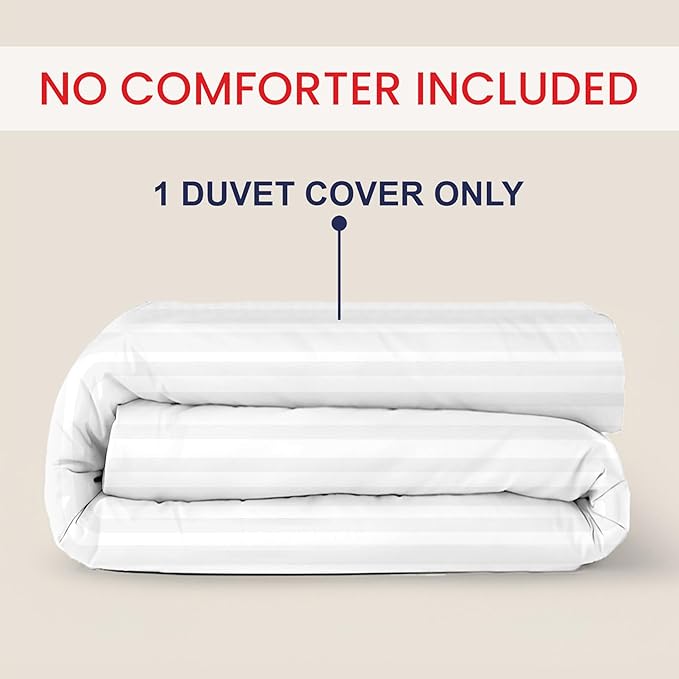 Kotton Culture 120"x120" 1 Pc Super King Plus/Super Oversize King Duvet Cover Only 100% Egyptian Cotton - 600 TC, Zipper Closure & Corner Ties - Fits Only Extra Large Inserts - Striped White