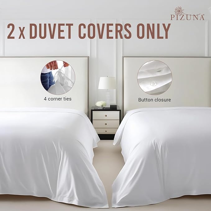 Pizuna Pure 100% Cotton Duvet Cover Queen Size 1 PC, Luxurious 400 Thread Count Long Staple Cotton Duvet Cover, Soft Sateen Weave Comforter Cover, Button Closure (White Duvet Cover Only, Queen)