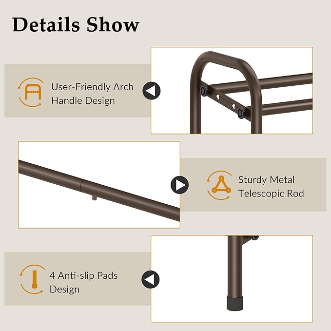 2 Tier Shoe Organizer, Shoe Rack for Closet, 28“ Metal Shelf Can Expandable to 42“, for Bedroom, Entryway, Closet, Garage, Adjustable to 12 Pairs Shoes, Rustic Brown