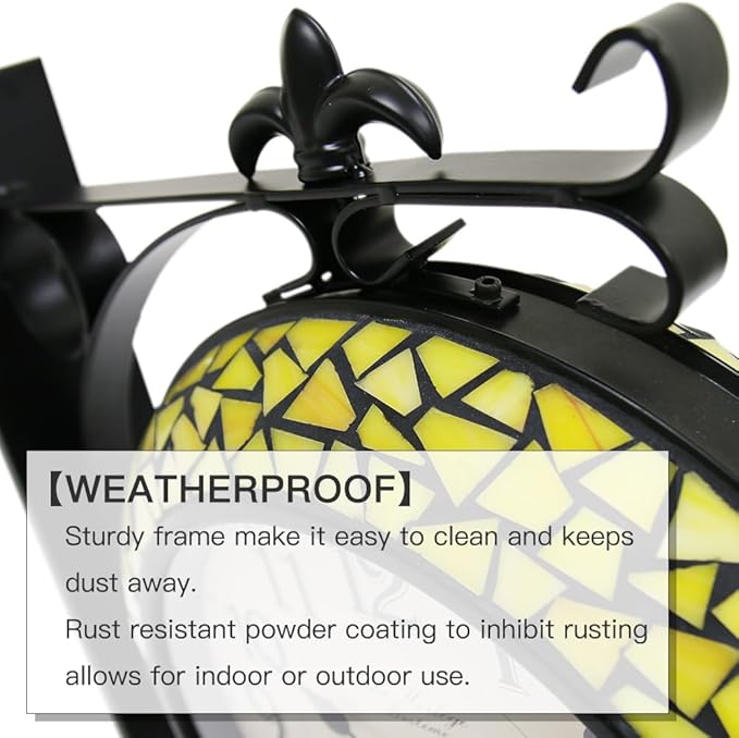 BESTIME 66298 Double Sided Wall Clock with Stained Glass.Dial: 10-Inch,Quiet,Easy Read,Retro Station,Antique Hanging Clocks for Garden,Home Decor,Indoor,Outdoor,Living Room.