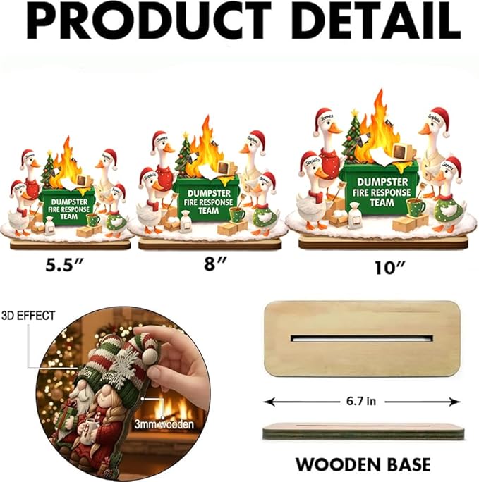 Funny Goose Dumpster Fire Response Team Wooden Plaque 2025, Personalized Flaming Dumpster Sign, Custom Name Group Plaque, Humorous Holiday Gift for Coworkers