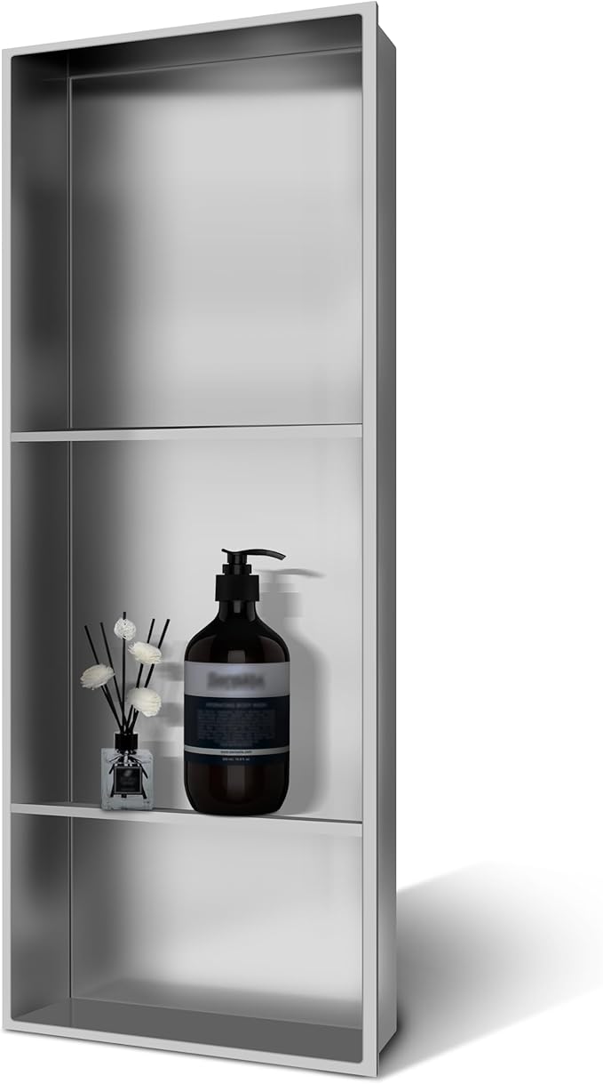 30" X 12" Stainless Steel Shower Niche Insert Tile Ready, Niche for Shower Wall, 3-Tier Recessed Shelves No Tile Needed for Bathroom Storage, Brushed Nickel