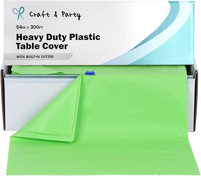 Craft And Party, 54" Plastic Table Cover Roll for Party, Banquet, Picnic, Kids Activities for Any Size and Shape Table (Apple Green, 54" x 300ft)