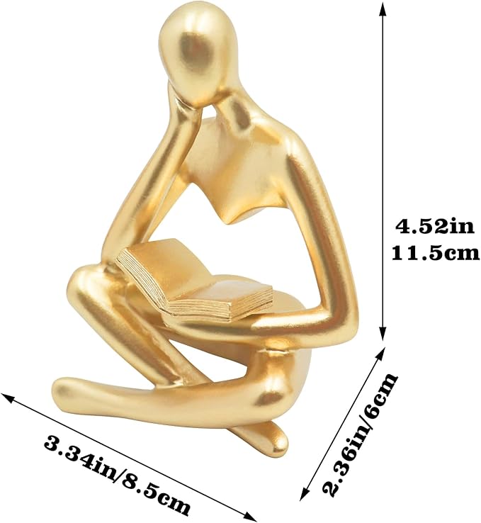 Gold Reading Women Statue, Thinker Sculptures, Abstract Art Ornament, Modern Aesthetic Figurine Decoration, Suitable for Home Living Room Bedroom Office Shelf Table Desk Bookshelf Decor