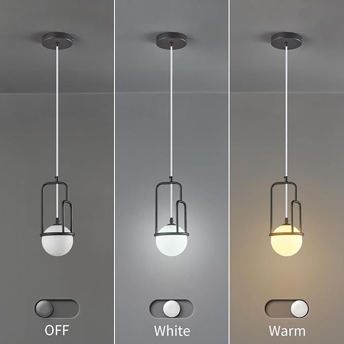 5 Inch Modern Black Pendant Light Globe Pendant Light Fixture Mid Century Pendant Lighting for Kitchen Island Dining Room Living Room Bedroom(2 Pack)