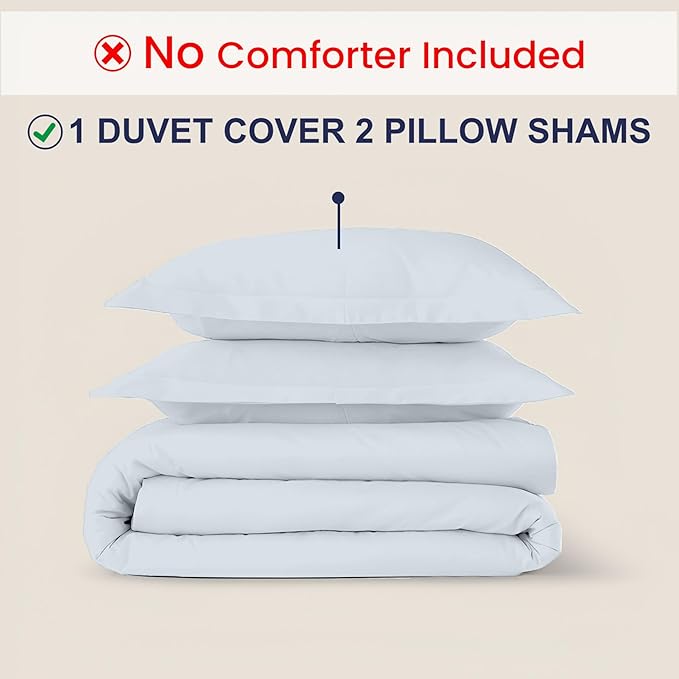 Kotton Culture 3 Pc Twin Size Duvet Cover Set- 100% Egyptian Cotton Sateen 600 Thread Count Ultra Soft Premium Durable Comforter Cover Zipper Closure & Corner Ties (Blue Sky, Twin/Twin XL 68" X 90")