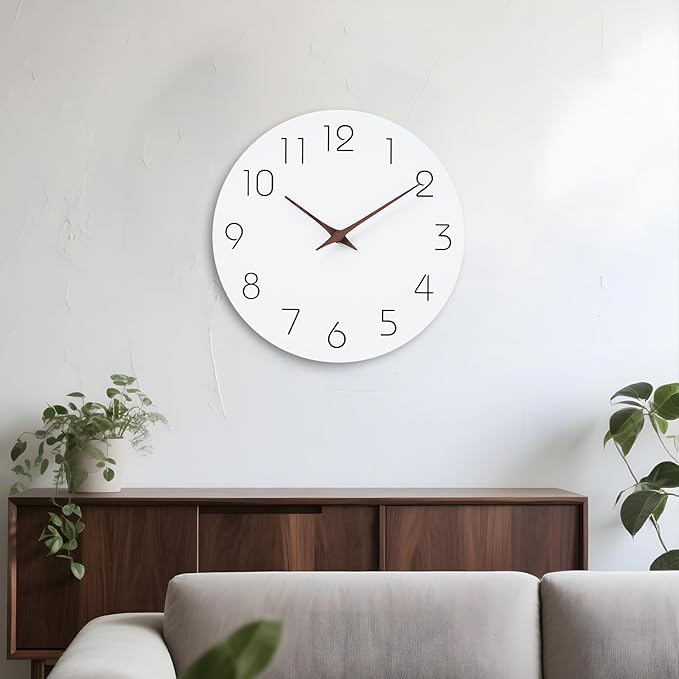 Mosewa Large Wall Clock Battery Operated 16 Inch White Silent Non Ticking Simple Minimalist Clock Decorative for Kitchen Home Bedroom Living Room Office