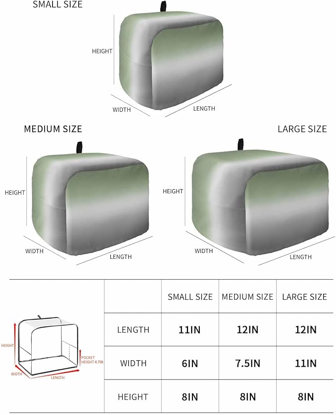 Toaster Cover 2 Slice Sage Green Toaster Oven Cover with Pockets Ombre Green Grey Dustproof Bakeware Protector Small Kitchen Appliance Dust Covers and Fingerprint Protection for Women
