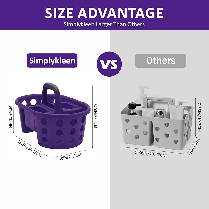 Large Shower Caddy Portable 2PC - Made in USA Plastic Jumbo Size Dorm Storage Candy Tote with Handle Shower Organizer for Bathroom, Pantry, Kitchen, College Dorm, Purple