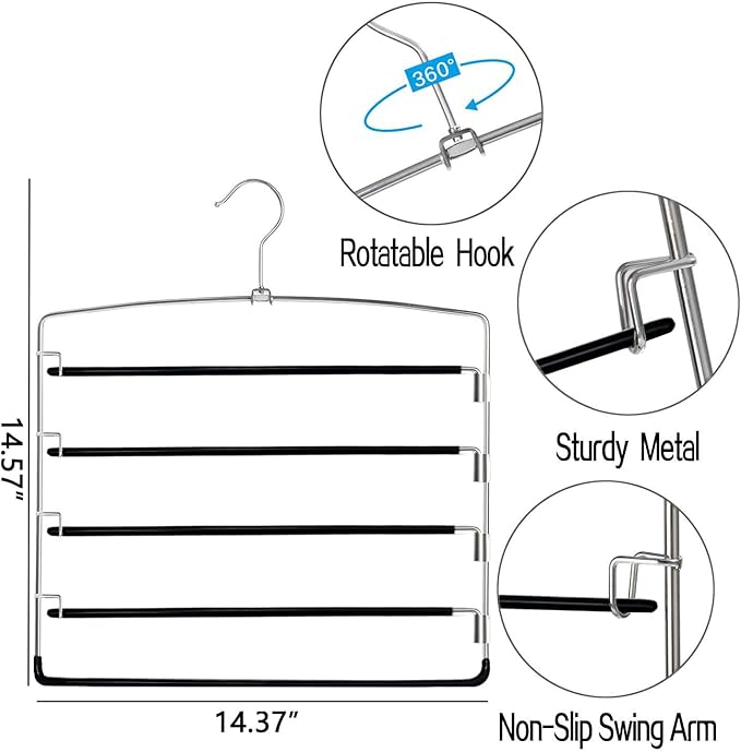 devesanter Pants Hangers Space Save Non-Slip Trousers Hangers Stainless Steel Clothes Hangers Closet Space Saving for Pants Jeans Scarf Hanging Black (3 Pack)