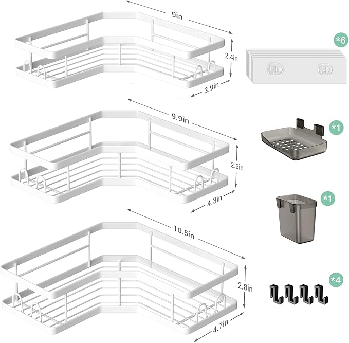 Corner Shower Caddy Bathroom Organizer Adhesive Shower Rack Bathtub Shelves - 3Pack No Drilling Shower Shelf For Inside Shower - Rustproof Bath Tub Organizer Caddy